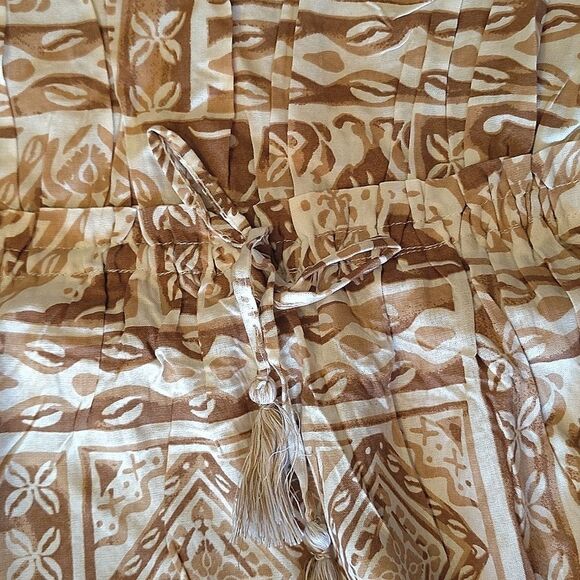 Salty Lemon Brown White Geometric Print Strapless Maxi Tiered Dress Large NWT - Picture 4 of 16